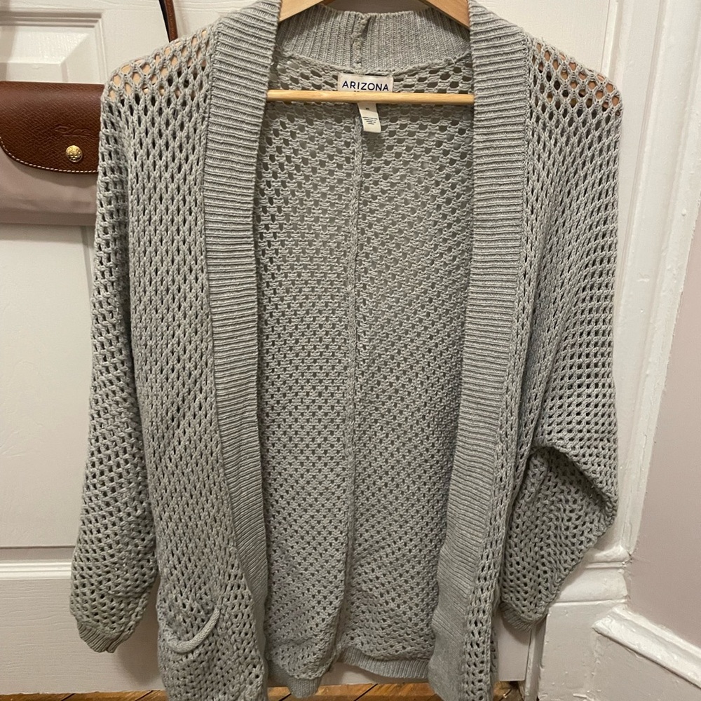 Arizona Jean Company Women's Gray Open Knit Sweater/Cardigan